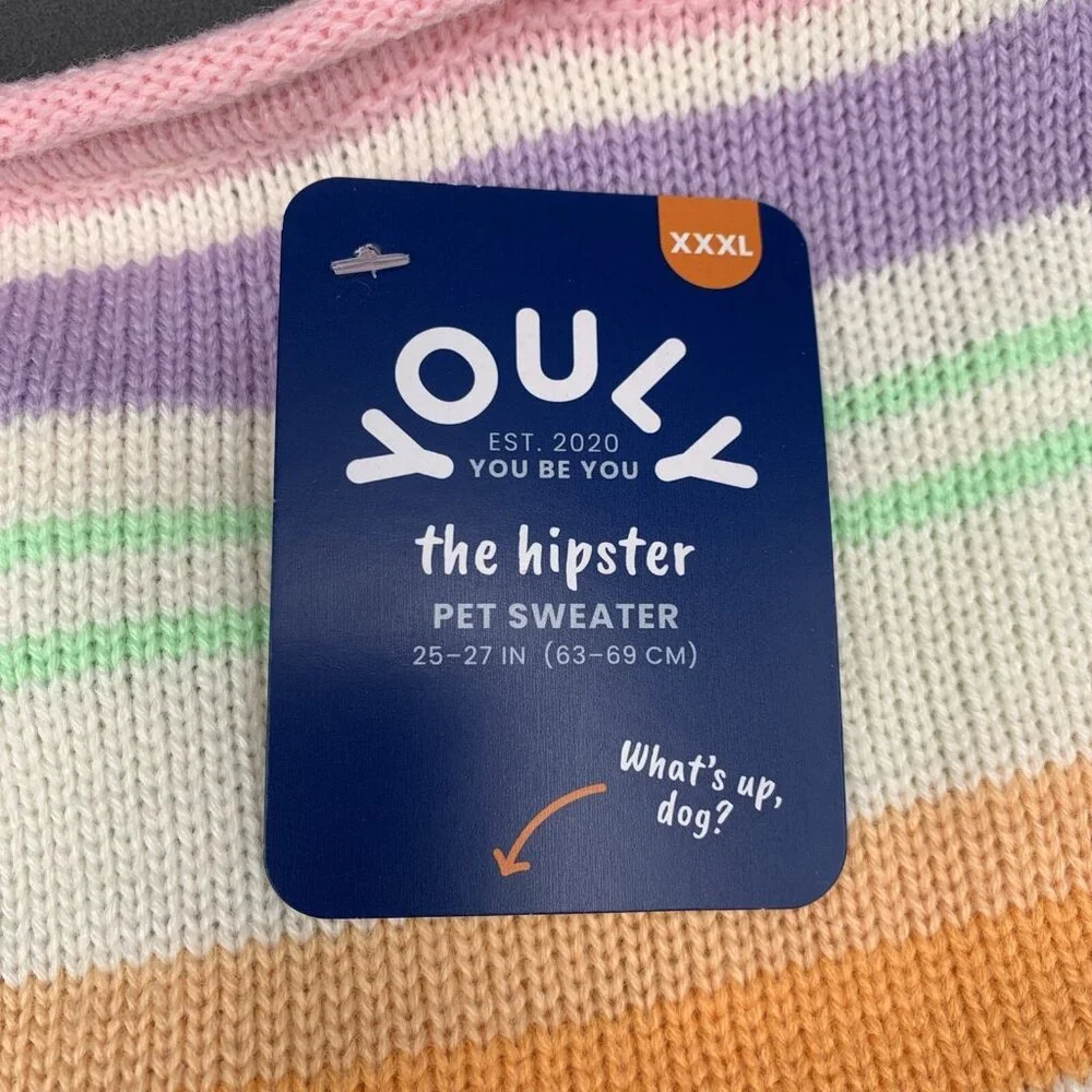 Youly Dog‎ Pet Sweater CostumeXXXL Striped Ribbed Knit The Hipster 25-27 Inches
